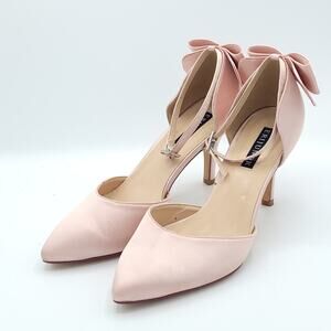 Erijunor Wedding Evening Party Mid Heels Pumps bow pink women's size 6